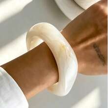 GNIT 3pcs/1pc Y2k Exaggerated Asymmetrical Resin Semi-Transparent Bracelet Set For Women, Versatile - Twisted Milk Brown Texture - View 2