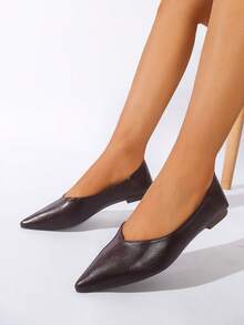 Women's Pointed Toe Ballet Flats V-Cut Slip-On Dress Shoes - Brown - View 2