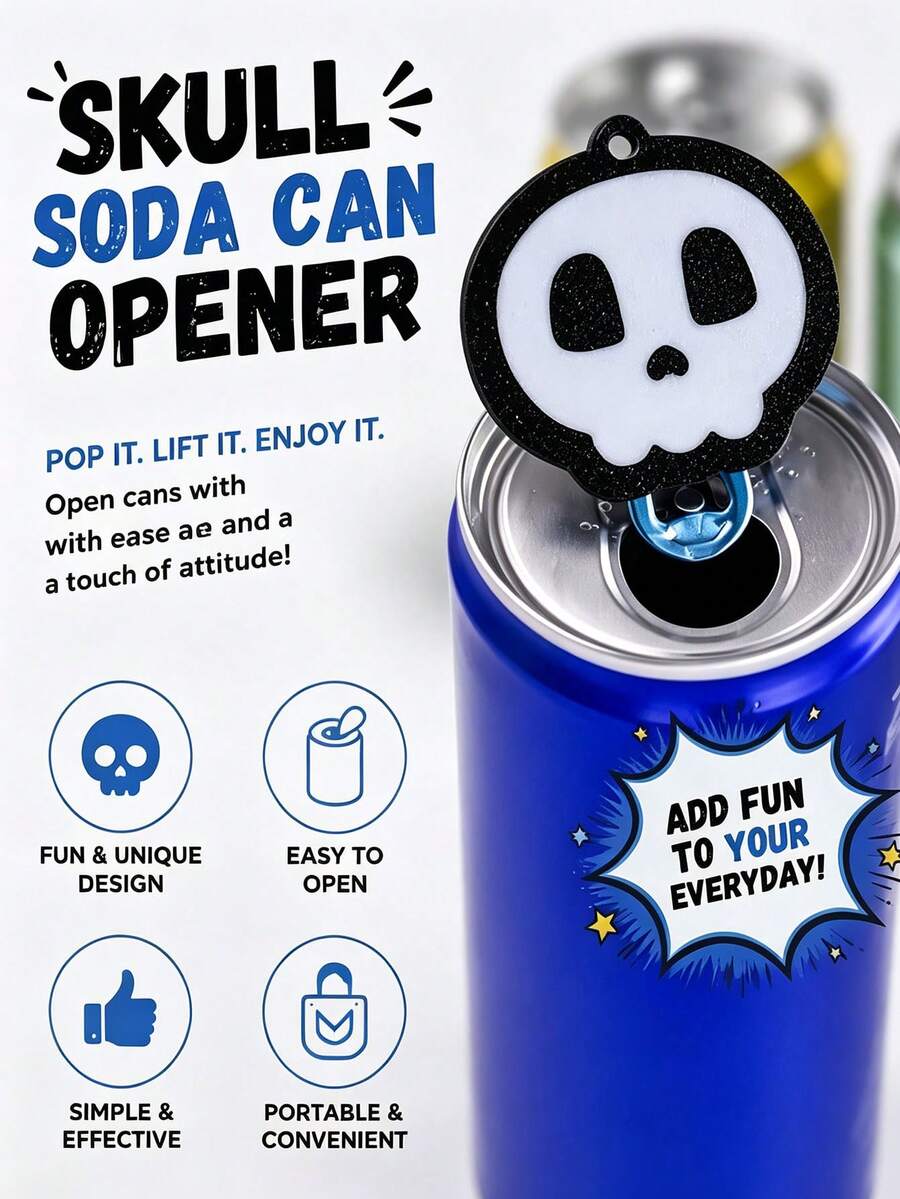Skull-Shaped Beer Can Opener, Portable Easy Beer Can Puller, Gothic Style Novelty Beverage Can Lid Opener, Lightweight Kitchen Bar Tool, Suitable For Halloween Party And Daily Use, Cool Unique Gift For Skull Lovers - Multicolor - View 1
