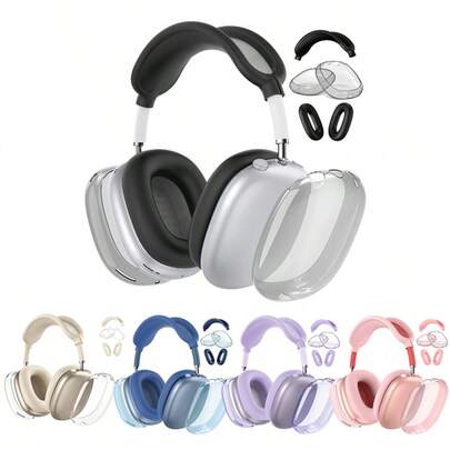 Set 3 Buah yang Kompatibel dengan Max 1/2, Penutup Earcup, Casing Earphone Apple TPU Anti Debu, Set Pelindung 4 Buah, Penutup Telinga, Ikat Kepala, Cangkang Silikon Pelindung 3 Buah