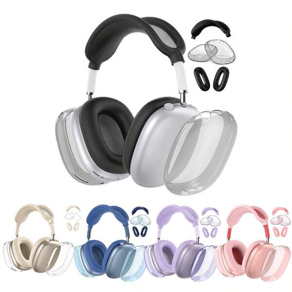 3 Pieces Set Compatible With AirPods Max 1/2 Ear Cup Covers, Apple Earphone Case TPU Dustproof 4-Piece Protective Set, Ear Caps, Headband, Shell Silicone Protective 3 Pieces Set