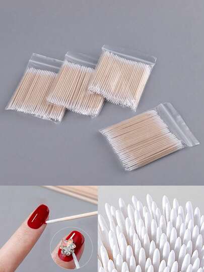 Approx. 100 Pcs/Pack Double-Ended Nail Polish Remover Sticks, Small Pointed Double Ends, Suitable For Beauty Tools Such As Eyebrow Tattooing, Packaging Options 1/2/3/4/5/10/20 Packs, Nail Supplies, Art, Nail Tools (For Press-On Nails)
