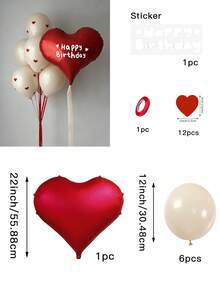 Red Heart-Shaped Balloons Paired With Latex Balloons, Valentine's Day Decorations, Romantic Decorations For Special Nights, Birthday Decorations, Wedding Decorations, Anniversary Decorations, Proposal And Engagement Decorations, Atmosphere Setup, Party Decorations. - Red Heart-shaped Stickers and Sand-white Latex Balloons - View 11