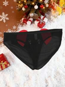 Men's Black Eye Print Pattern Thin Breathable Comfortable Daily Large Pouch Triangle Briefs Elephant Trunk Underwear - Black - View 3