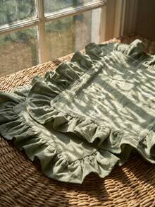 1/2/4/6pcs Solid Color Ruffled Edge Rectangular Placemats, Nordic Minimalist Style Kitchen Decor Table Mats, Suitable For Holiday Gatherings, Birthday Parties, Weddings, Dinner Parties, Table Decoration, Office Desk, Coffee Table Mat, Home Decor, Room Decor, Dorm Decor, All Season Use, Photography Background - Olive Green - View 9