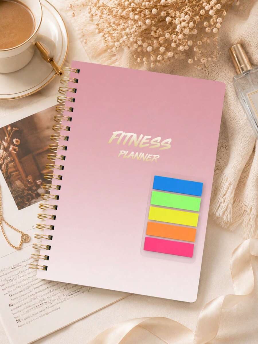 1pc Fitness Planner Notebook With Workout Sets, Cardio, Water & Progress Tracking Pages, Office Desk Accessories Office Supplies For Gym Planning, Halloween Gifts - A - View 1