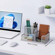 1pc Iron Art 3-4 Compartment Pen Holder, Pen Holder & File Rack 2-In-1, Office Desk Stationery Organizer, Student Desktop Storage Box - Multicolor - View 3