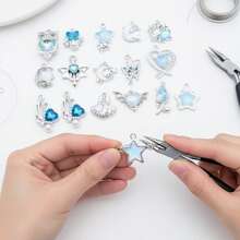 5/20pcs Silvery Plated Blue Rhinestone Charms Dolphin Shell Star Heart Butterfly Owl Pendant For DIY Bracelet Necklace Earring Jewelry Making Findings - Blue - View 7