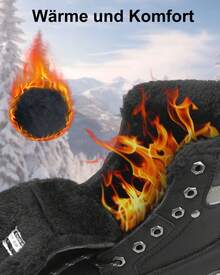 LANGDU Mens Winter Boots Walking Warm Snow Boot - Black - View 3