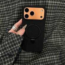 1pc Luxury Liquid Silicone Matte Invisible Ring Holder Phone Case, Compatible With IPhone 17 Air 16 15 14 13 12 11 Pro Plus Max, Supports Wireless Charging - Black - View 1