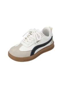 Sepatu Sneakers Latihan Anak-Anak Gaya Retro Colorblock Jerman, Sepatu Kasual Bertali dengan Sol Karet Anti Selip Motif Patchwork untuk Anak Laki-Laki dan Perempuan - Putih - View 14