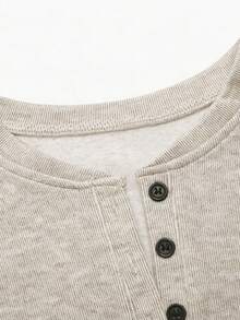 Women's Ribbed Henley Neck T-Shirt, Autumn Long Sleeve Polyester Button-Up Top, Warm Thermal Lined Regular Fit Mid-Stretch Long Sleeve T-Shirt - Apricot - View 8