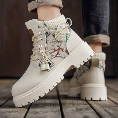 Men's Snow Boots Boots Woven Sole Warm Work Boots Motorcycle Boots British Style Boots Thermal Lined Warm High-Top Casual Boots (Random Pattern)