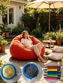 1pc Solid Color Soft Inflatable Bean Bag Sofa, Foldable Portable Comfortable Lounge Chair, Suitable For Adults And Family Use, Indoor And Outdoor Camping All Seasons - Multicolor - View 11