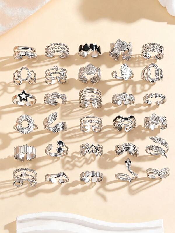 3/6/9/12/24pcs Stainless Steel Minimalist Geometric Open Rings, Fashion Everyday Wear For Women (Random Delivery)