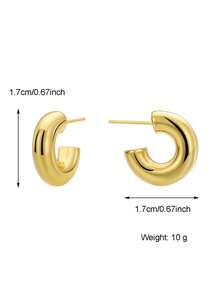 Charm-In 18K Gold Plated Chunky Open C‑Shaped Hoop Earrings For Women Thick Smooth Gold Huggie Hoops, Minimalist Statement Jewelry For Daily Wear & Party - Gold - View 4