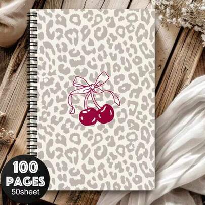 1PC [2D]Flat Spiral Notebooks Leopard Print Cherry Pink Spiral Coil A5 Notebook Back To School Gift Cute Planner Small Notebook Starry Dreamy Student Classroom Note-Taking Memorial Album Suitable For Back To School, Design Daily Planner Recording Classroom Notes Office Memo Portable Writing Notebook, Suitable For Professionals, Students And Office Use - Perfect Gift Choice, Artistic Cover Design
