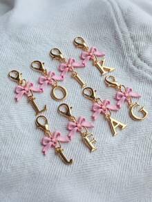 1PC New Elegant Pink Bow Key Chain, Cute English Letter Bow Keychain, Suitable For Women's Daily Use, Gift For Mom, Women's Bag DIY Backpack Pendant Charm Accessory, Wedding And Birthday Gift - Multicolor - View 3