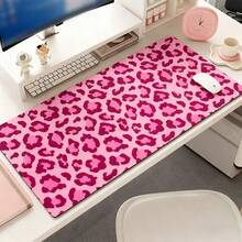 Pink Leopard Print Mouse Pad | Non-Slip Rubber Desk Mat Featuring 2D Flat Printing; Durable And Stylish; Suitable For Gamers And Office Use; Perfect For Halloween And Christmas; Reusable. - Mouse Pad - View 4