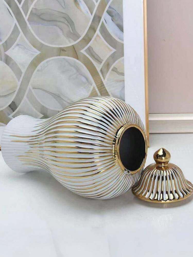 This Luxurious Platinum Decorated Jar With Lid Is A Modern And Charming Vase, Suitable For Hotel Lobbies, Living Rooms, Entryways, Side Tables And Other High-End Home Decor. - A - View 8