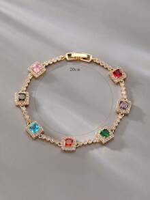 Colorful Square Zirconia Bracelet Mosaic Square Diamond Bracelet Random Multi-Color Bracelet Exquisite Layered Bracelet Date Daily Birthday Gift For Girlfriend Best Friend - Multicolor - View 6