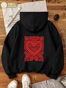 Oversized Women's Sweatshirt For Autumn/Winter, Long-Sleeve Hoodie With Pockets, Casual Top, Y2K Style, Daily Letter Graphic Print, Unisex Black - Black - View 3