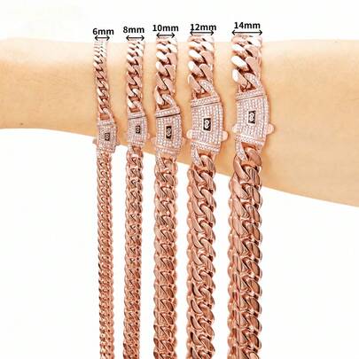 Collar o pulsera de cadena cubana de 6 mm para hombre, cadena de acero inoxidable color oro Miami con cierre con incrustaciones de diamantes, joyería hip hop para hombre de uso diario.