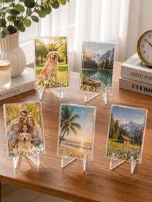 5/10 Sets (Base + Photo Frame) Transparent Acrylic Photo Frame With Transparent Display Base, Floating Photo Frame Display Stand, Suitable For Home Photos, Pet Photos And Landscape Photos, Desktop Home Decor - Multicolor - View 1