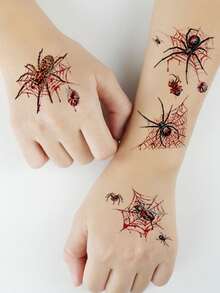 10 Sheets, Halloween Temporary Tattoo Stickers, 130pcs Blood Spider, Bat, And Spider Web Patterns, Waterproof Realistic Fake Tattoos For Body, Arms, And Thighs, Suitable For Party Costume Makeup - Multicolor - View 6