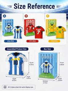 FIFA Football Jersey Building Blocks, 700+Pcs Messi Cristiano Ronaldo Neymar Shirt Model, DIY Sports Collectible Desktop Display Gift For Football Fans, Ages 14+ - Multicolor - View 3