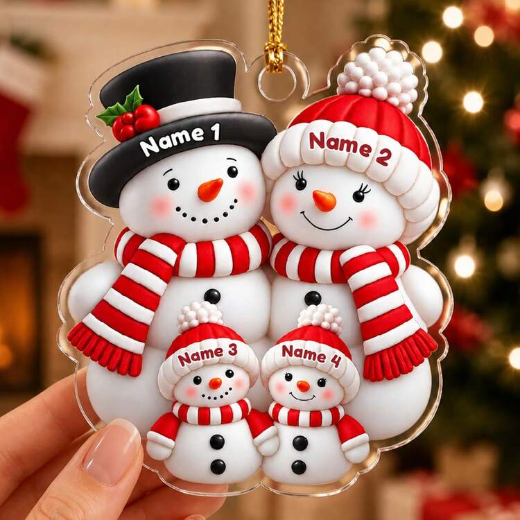 Custom Snowman Family Christmas Ornament, Personalized 2-6 Names Xmas Tree Hanging Decoration, Customized Family Keepsake Gift, Customizable Holiday Ornament For Family Christmas Gifts - Style D - View 4