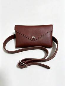 Vintage Fashion Chain Buckle Women's Leather Belt Waist Bag, Daily Outing Wallet Phone Bag, Commute Matching Niche Design Waist Bag - Coffee Brown - View 3