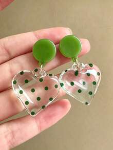 1 Pair Green Round Clear Polka Earrings For Women, Fresh Playful Statement Accessory For Banquet, Travel, Daily Outfits - Green - View 1