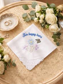 1pc Custom Text Wedding Handkerchief, Personalized Happy Tears Bridal Hankie, Custom Flower Gift For Bride, Mother Of The Bride Groom Keepsake - Multicolor - View 19