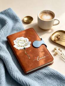 Custom Floral Daisy Notebook, Personalised Name Journal, Back To School Essential, Stylish Hardcover Notepad, Gift For Students, Back To School Gift For Teachers And Students, Daily Writing Planner, Decorative Floral Cover Notebook - Multi-color - Round Button Month Flower Notebook - View 4