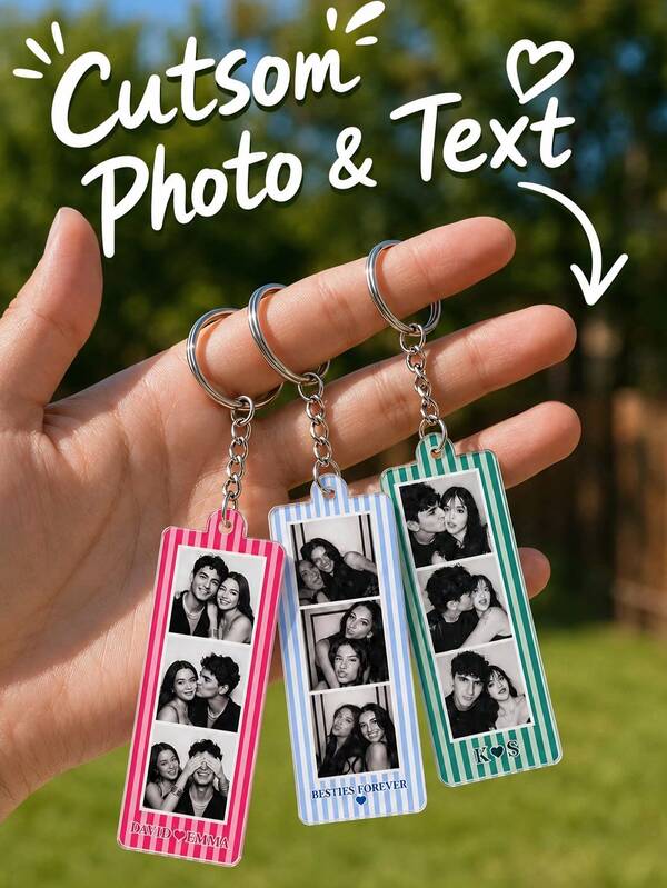 1pc Custom Acrylic Mini Photo Booth Strip Keychain Personalized Photos Keychain Multiple Colors Available Birthday Gift Valentine's Day Gift For Girlfriend Family Friends