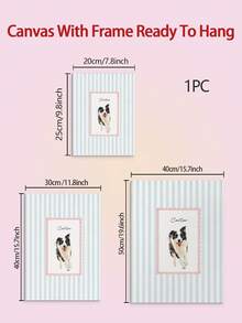 1Pc Customized Pet Portrait Canvas Wall Art, Ready‑To‑Hang Framed Canvas Print With Stripe Background, Custom Photo And Text Customization Service, Canvas Material Art Decor, For Bedroom Living Room Entryway Wall Display, Pet Lover Home Decor Gift - Multicolor - View 2