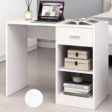 100cm Length Computer Desk, Study Writing Table, PC Laptop Desk With 1 Drawer And 2 Shelves - White - View 1