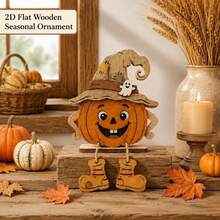 3pcs Halloween Wooden Autumn Decorative Signs With Stands, Pumpkin And Maple Leaf Accents, Thanksgiving Harvest Season Desktop Wall Home Display Decor - Multicolor - View 6