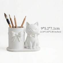 1pc Cute Cat Desktop Storage Holder, Pink Bowtie Cat Shaped Pen Holder, Desk Decor And Stationery Organizer - Cat With Bow - View 8