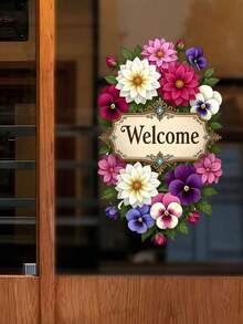 Creative Welcome Flower Glass Sticker, 2D Flat Decorative Window Sticker For Kitchen, Bedroom, Living Room, Self-Adhesive Window Sticker, Home Wall Sticker, Home Decor Window Sticker, Removable Self-Adhesive - D - View 1