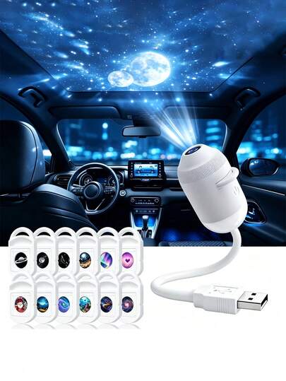 Car USB Starry Sky Projector Light + Night Light, Dual Use For Car And Home