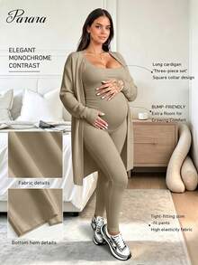 Maternity Jumpsuit Fashionable Sports Comfortable Home Wear - Khaki - View 1