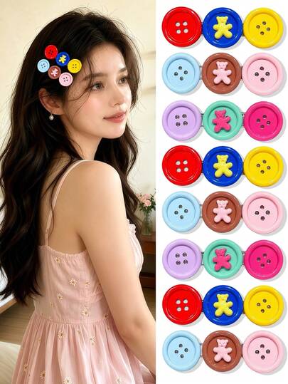 3/1pc Round Button 3D Bear Hair Clip, Durable & Hair-, Sweet Cute Minimalist Hair Accessory - Suitable For Women And Girls, Daily School Party Vacation