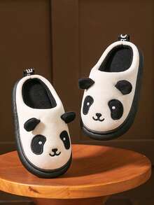 New Cartoon Panda Warm Slippers For Kids, Suitable For Autumn/Winter Home Wear, Plush Material - Beige - View 6