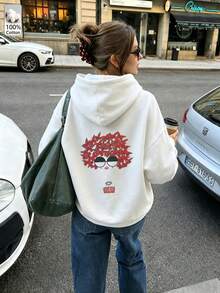 Oversized Women's Sweatshirt For Autumn And Winter, Long-Sleeve Hoodie With Pockets, Casual Top, Y2k Style, Daily Letter Slogan Graphic, White Unisex - White - View 3
