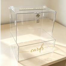 Lockable Transparent Acrylic Wedding Card Box With Card Slot, Decorated With Gold "Cards" Lettering, Envelope Gift Storage Box For Wedding, Bridal Shower, Birthday, Graduation Party Tabletop Decor - 1PC - View 4