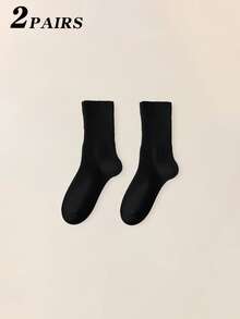 1/2/5 Pairs Women's Mid-Calf Cotton Socks With Double Needle Loose Cuff, Unisex - Multicolor - View 34
