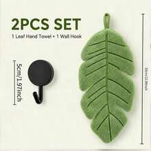 (Leaf-Shaped Towel + Hook Set) / Soft Absorbent Hanging Towel / Wall Hook / Suitable For Bathroom, Kitchen, Home Decor / Great Gift For Plant Lovers / Cute Style / Can Be Hung For Use - Multicolor - View 7