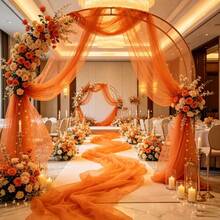 1pc Romantic 393 Inch Deep Orange Tulle Fabric, Long Solid Color Tulle Curtain, 100% Polyester Fabric, Multi-Purpose Party Backdrop, Suitable For Wedding Arch, Home Decor, Wedding Arch Backdrop, Baby Shower Decor, Purple Arch Fabric, Home Decor, Birthday Wedding Party - Dark Orange - View 7